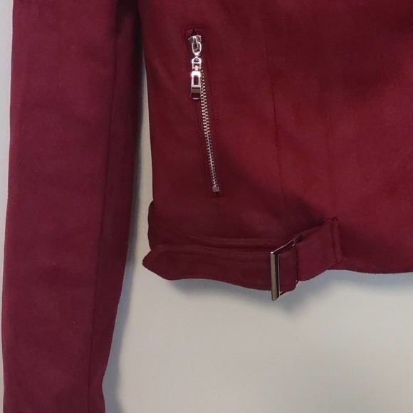 Romeo & Juliet Couture Faux Suede Moto Biker Jacket Medium Burgundy - Picture 5 of 12
